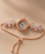 Floral Charm Rose Gold Bracelet Watch